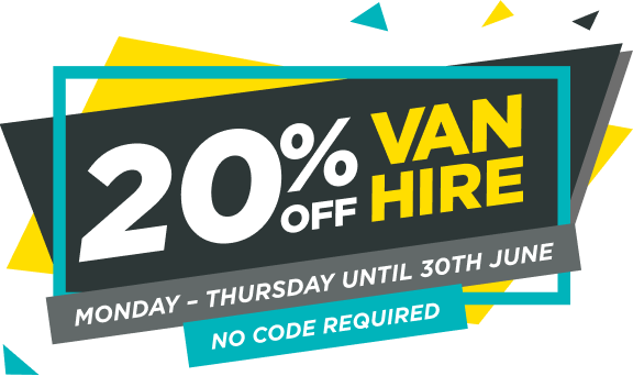 20% off Van Hire. Monday - Thursday. Offer ends 30th June.