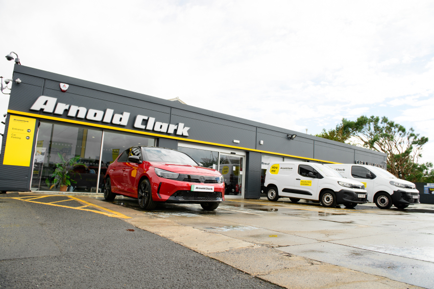 Rental vehicles parked outside Arnold Clark Rental branch